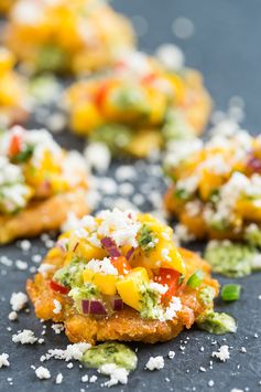 Tostones with Mango Salsa and Cilantro Chimichurri