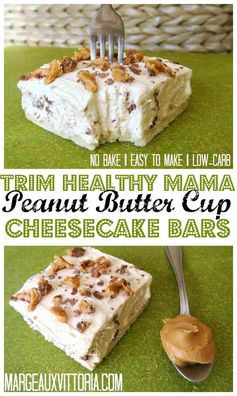 Trim Healthy Mama No Bake Peanut Butter Cup Cheesecake Bars (S