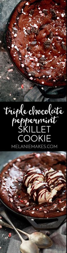 Triple Chocolate Peppermint Skillet Cookie