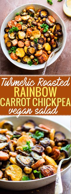 Turmeric Roasted Chickpea Carrot Salad with Apple Cider Tahini Dressing (Vegan