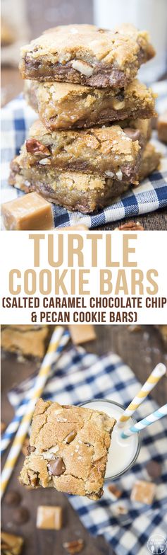 Turtle Cookie Bars (Salted Caramel Chocolate Chip and Pecan Cookie Bars