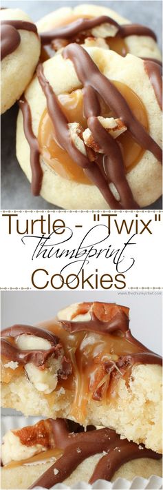 Turtle-Twix Thumbprint Cookies