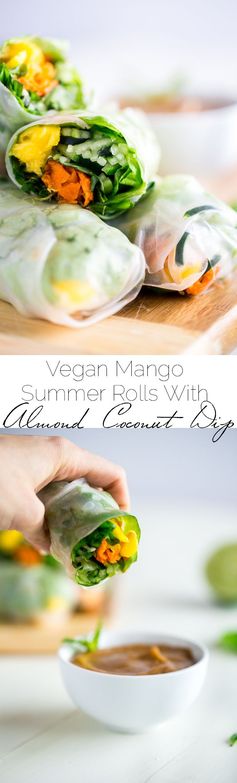 Vegan Cucumber Noodles Mango Summer Rolls with Almond Coconut Dip