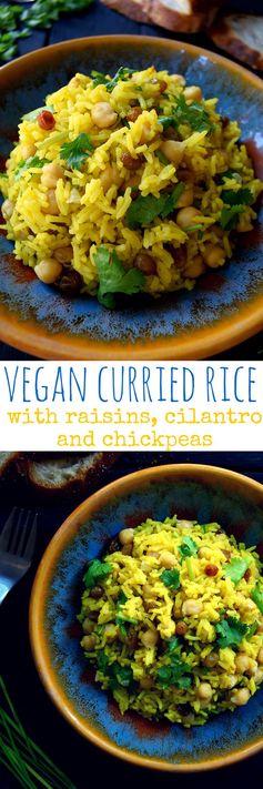 Vegan Curried Rice with Raisins, Cilantro and Chickpeas