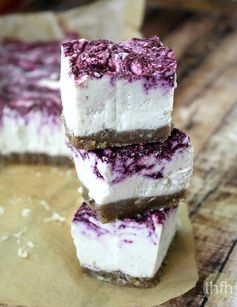 Vegan Lemon Blueberry Swirl Cheesecake Squares (Raw, Vegan, Gluten-Free, Dairy-Free, Egg-Free, No-Bake, Paleo-Friendly and No Refined Sugar