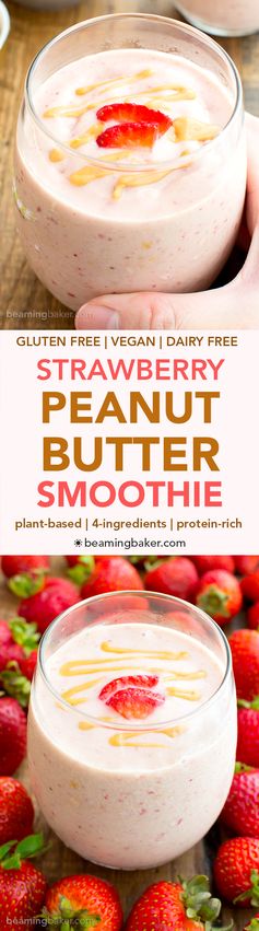 Vegan Strawberry Peanut Butter Smoothie (V, Gluten Free, Dairy Free