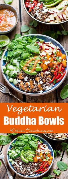Vegetarian Buddha Bowls with Spicy Peanut Sauce