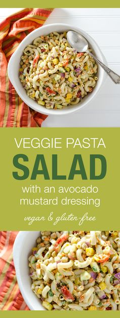 Veggie Pasta Salad with Avocado Mustard Dressing