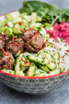 Vietnamese Pork Meatballs with Rice Noodle Salad (Bun Cha