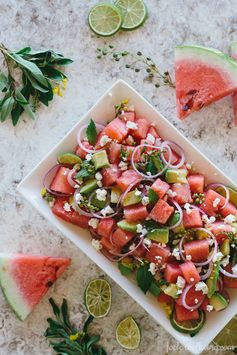 Watermelon, Avocado, and Mint Salad with Feta Cheese