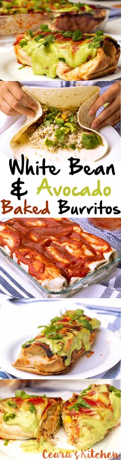 White Bean and Avocado Baked Burritos