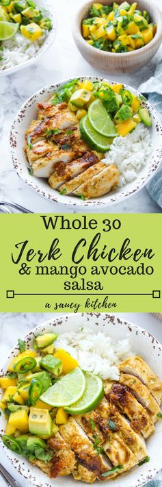 Whole 30 Jerk Chicken & Mango Avocado Salsa