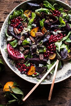 Winter Beet and Pomegranate Salad with Maple Candied Pecans + Balsamic Citrus Dressing