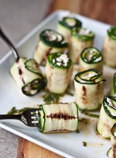 Zucchini Bites with Harissa, Goat Cheese, Lime & Mint