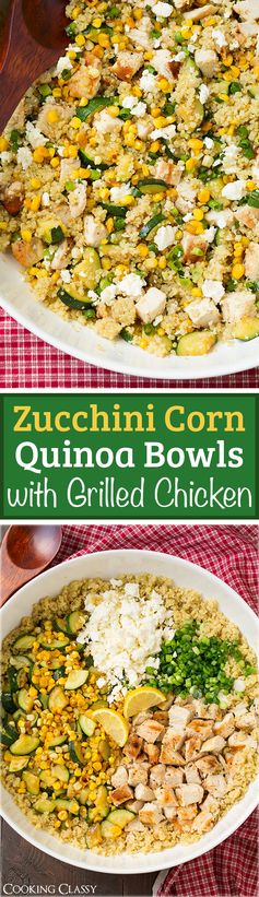 Zucchini Corn and Quinoa Bowls with Grilled Chicken and Lemon