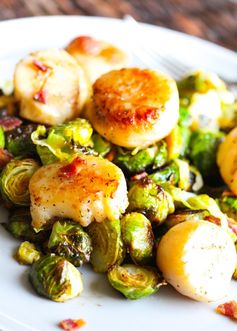 20-Minute Seared Scallops with Warm Shredded Brussels Sprouts