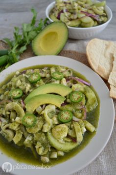 Aguachile vegano de champiñones y palmitos