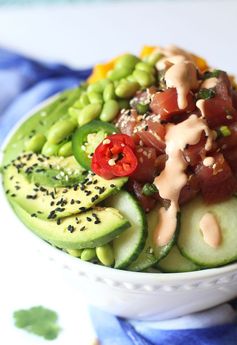 Ahi Tuna Poke Bowl with Citrus Ponzu and Creamy Sriracha Sauce