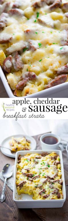 Apple, cheddar and sausage breakfast strata