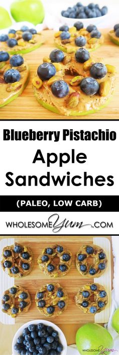 Apple Sandwich with Almond Butter, Blueberries & Pistachios (Paleo, Low Carb