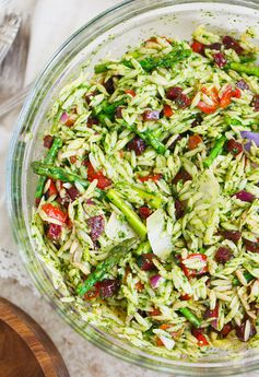 Arugula Spinach Pesto Orzo Salad