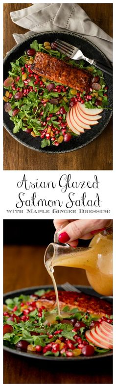 Asian Glazed Salmon Salad with Maple Ginger Dressing