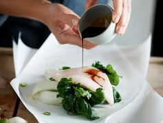 Asian-Steamed Halibut with Scallions & Bok Choy