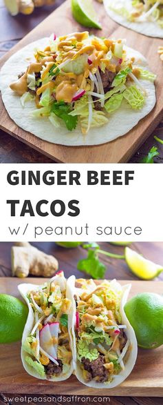 Asian Tacos with Ginger Beef and Peanut Sauce (30 minutes