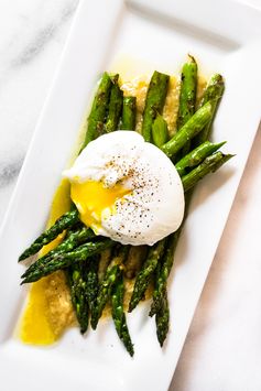 Asparagus with Poached Egg and Roasted Garlic Miso Butter