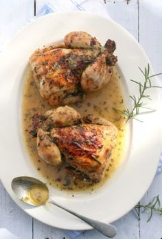 Baby chickens roasted in wine and herbs