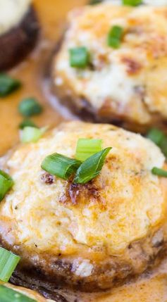 Bacon Blue Cheese Stuffed Mushrooms with Creamy Hot Sauce