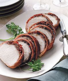 Bacon-Wrapped Pork Loin With Cherries