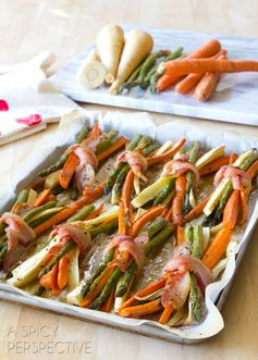 Bacon Wrapped Roasted Vegetables with Maple Glaze