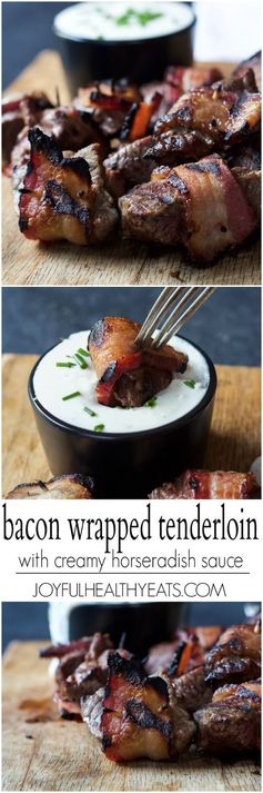 Bacon Wrapped Tenderloin with Creamy Horseradish Dipping Sauce