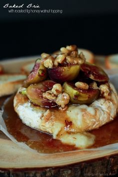 Baked Brie with Roasted Fig Walnut Honey Topping