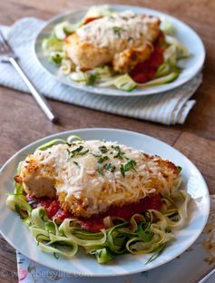 Baked Chicken Parmesan Over Zucchini Noodles