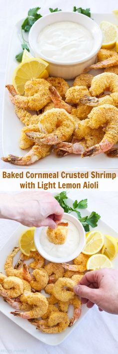 Baked Cornmeal Crusted Shrimp with Light Lemon Aioli