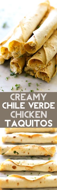 Baked Creamy Chile Verde Chicken Taquitos