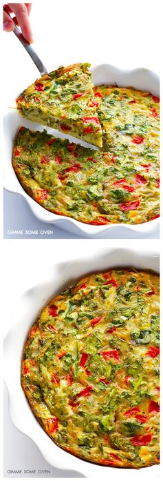 Baked Frittata with Roasted Red Peppers, Arugula and Pesto