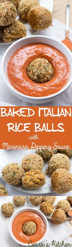 Baked Italian Rice Balls (Arancini with Creamy Marinara Dipping Sauce