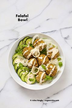 Baked Lentil Split Pea Falafel Bowl with Tahini dressing. Gluten-free Soy-free