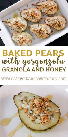 Baked pears with gorgonzola, granola and honey