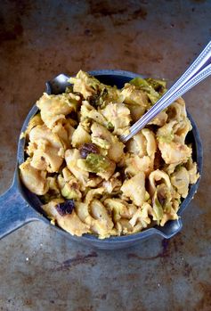 Baked pumpkin mac and cheese with roasted brussel sprouts