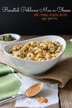 Baked Roasted Poblano Mac and Cheese with Creamy Sriracha Drizzle