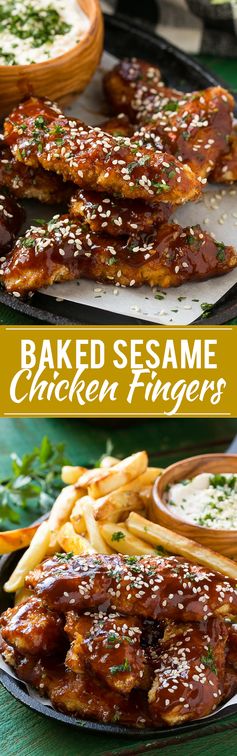Baked Sesame Chicken Fingers with Fries