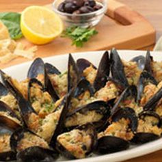 Baked Stuffed Mussels with Focaccia and Lemon