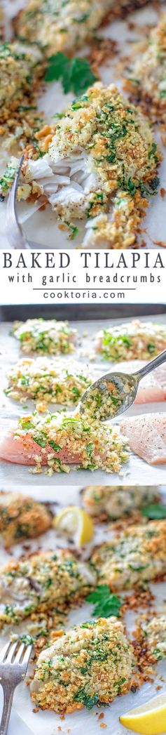 Baked tilapia with garlic breadcrumbs