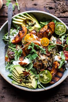 Balsamic Peach Basil Chicken Salad with Crispy Prosciutto