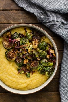 Balsamic Roasted Brussels Sprouts with Polenta