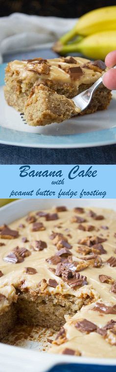 Banana sheet cake with peanut butter fudge frosting